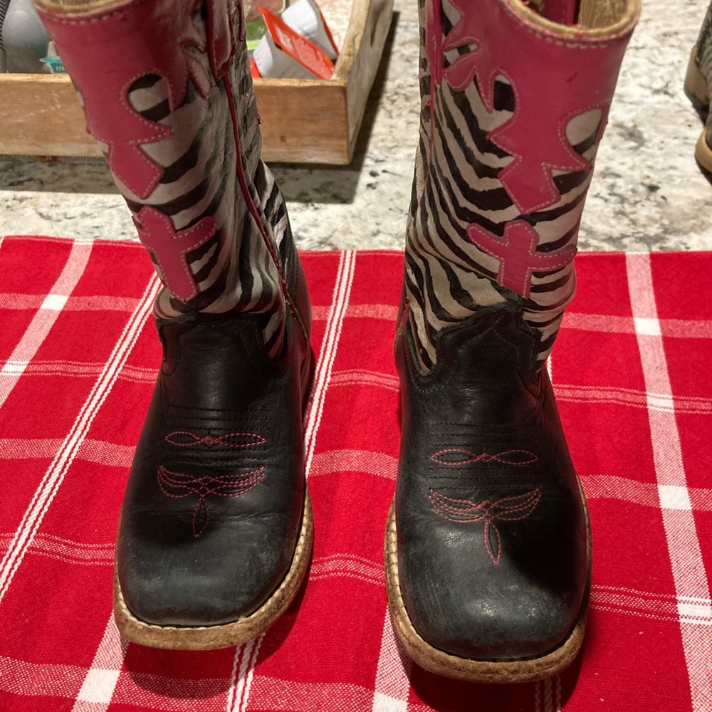 Pink and Black Zebra Print Cowboy Boots Kids 7 Anderson Bean Boot Company